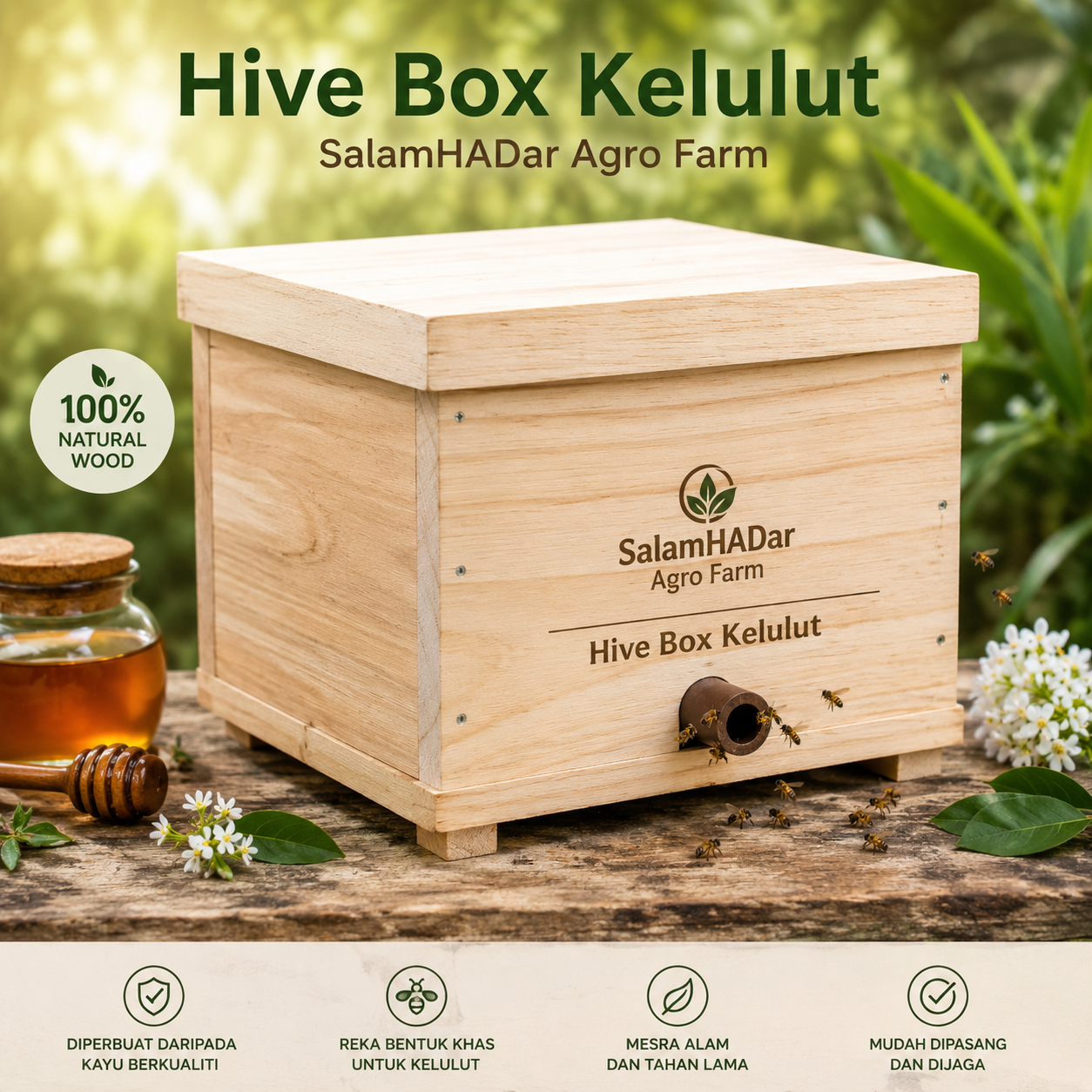Kotak Hive Kayu Meranti